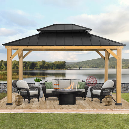 Double Hardtop Roof Wood Gazebo