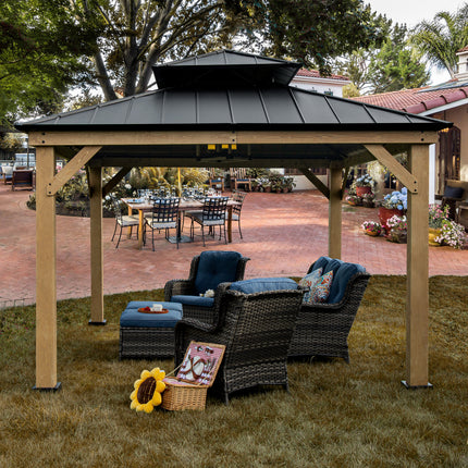 Double Hardtop Roof Wood Gazebo