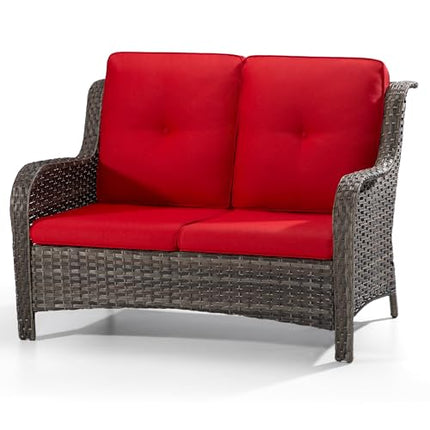 Outdoor Patio Couch Wicker Sofa - 2 Seater Rattan Sofa