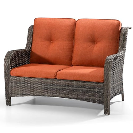 Outdoor Patio Couch Wicker Sofa - 2 Seater Rattan Sofa