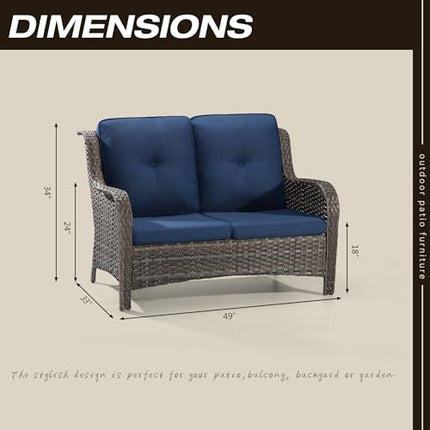 Outdoor Patio Couch Wicker Sofa - 2 Seater Rattan Sofa