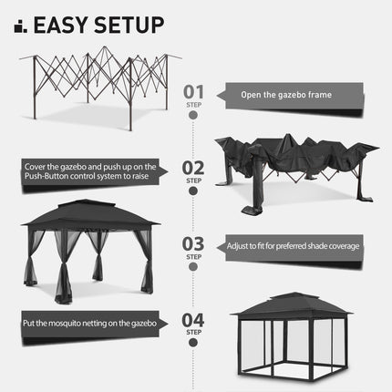 Gardenbee 11'x11' Pop Up Gazebo for Patios Gazebo Canopy Tent