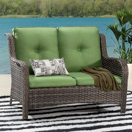 Outdoor Patio Couch Wicker Sofa - 2 Seater Rattan Sofa