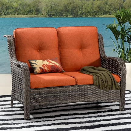 Outdoor Patio Couch Wicker Sofa - 2 Seater Rattan Sofa