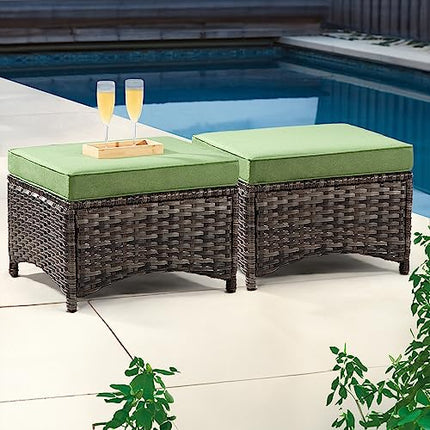 Outdoor Wicker Ottomans for Patio Set of 2