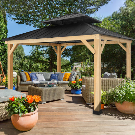 Double Hardtop Roof Wood Gazebo