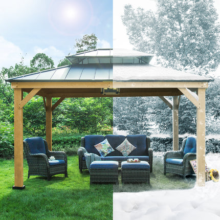 Double Hardtop Roof Wood Gazebo