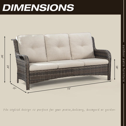 Outdoor Patio Couch Wicker Sofa - 3 Seater Rattan Sofa