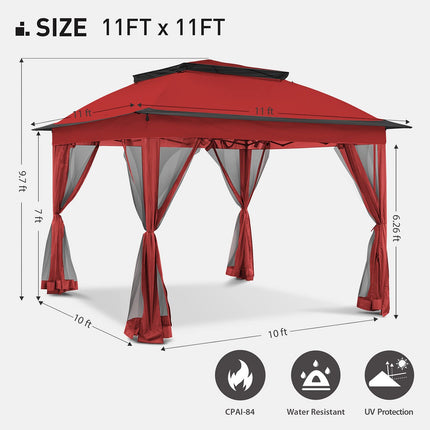 Gardenbee 11'x11' Pop Up Gazebo for Patios Gazebo Canopy Tent