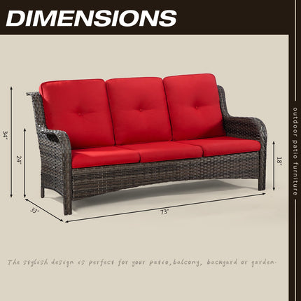 Outdoor Patio Couch Wicker Sofa - 3 Seater Rattan Sofa