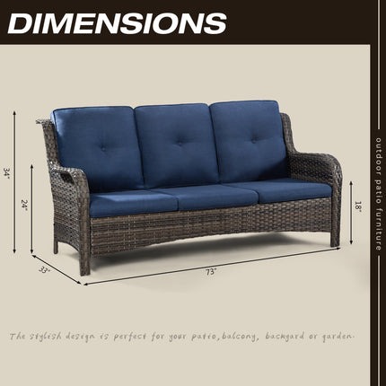 Outdoor Patio Couch Wicker Sofa - 3 Seater Rattan Sofa