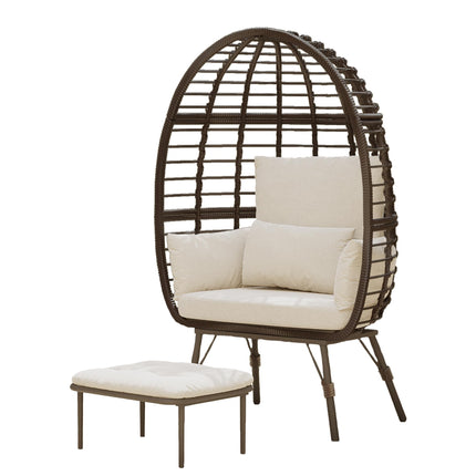 Wicker Egg Chair Outdoor with Ottoman - Indoor Egg Chair