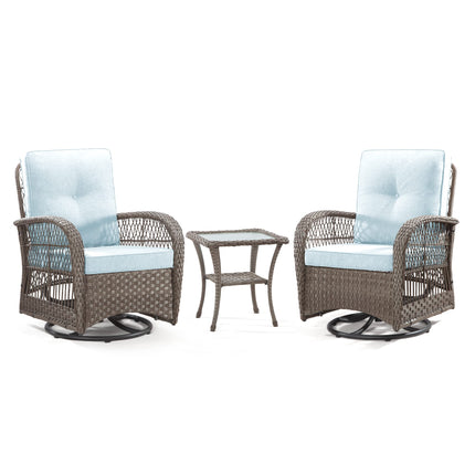 Wicker Swivel Rocking Chair Set with Matching Coffee Table