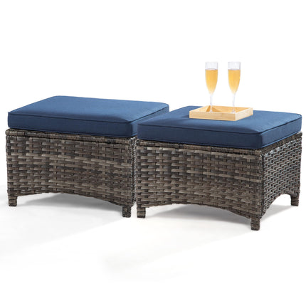 Outdoor Wicker Ottomans for Patio Set of 2