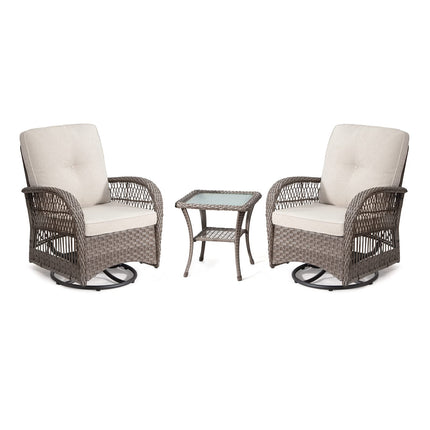 Wicker Swivel Rocking Chair Set with Matching Coffee Table