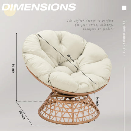 Wicker Papasan Chair with Cushion and 360 Degree Swivel Base