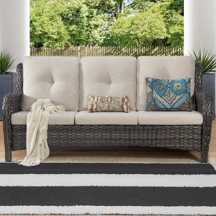 Outdoor Patio Couch Wicker Sofa - 3 Seater Rattan Sofa