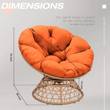 Wicker Papasan Chair with Cushion and 360 Degree Swivel Base