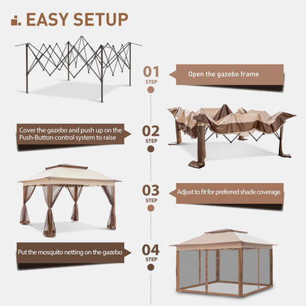 Gardenbee 11'x11' Pop Up Gazebo for Patios Gazebo Canopy Tent