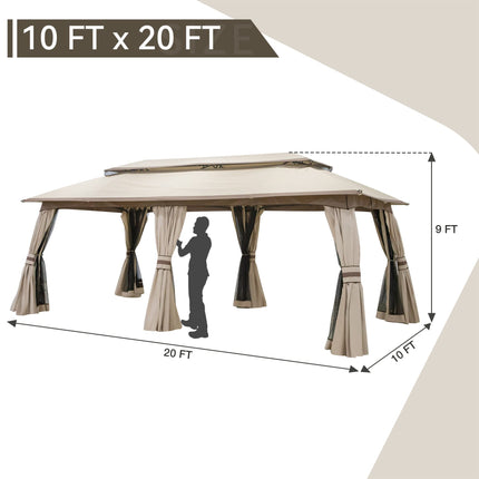 Double Tier Gazebo Tent with Side Mesh Curtains