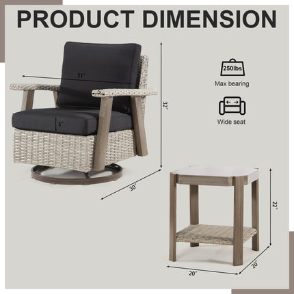 Patio Chair with Side Table - Patio Wicker Furniture Set 2 Pieces