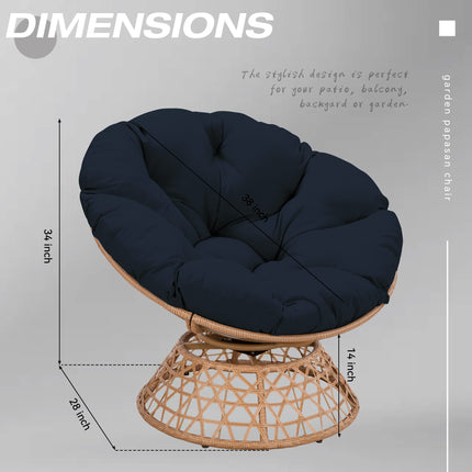 Wicker Papasan Chair with Cushion and 360 Degree Swivel Base