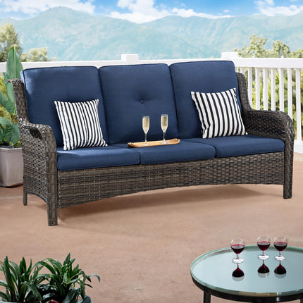 Outdoor Patio Couch Wicker Sofa - 3 Seater Rattan Sofa