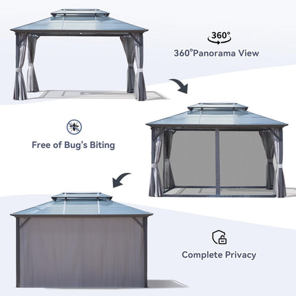 Outdoor Hardtop Gazebo with Double-Tier Polycarbonate Roof