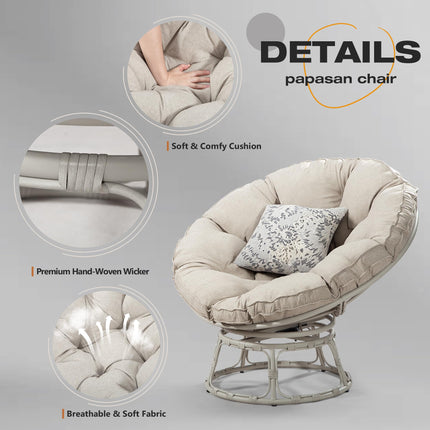 Papasan Chair with Cushion and 360 Degree Swivel Base