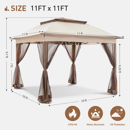 Gardenbee 11'x11' Pop Up Gazebo for Patios Gazebo Canopy Tent