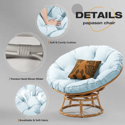 Papasan Chair with Cushion and 360 Degree Swivel Base