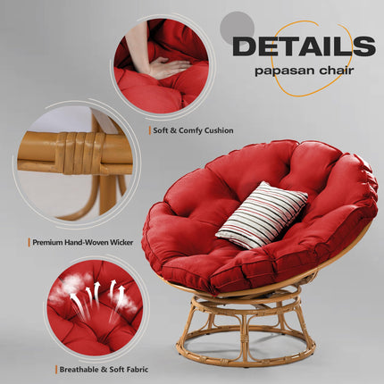 Papasan Chair with Cushion and 360 Degree Swivel Base