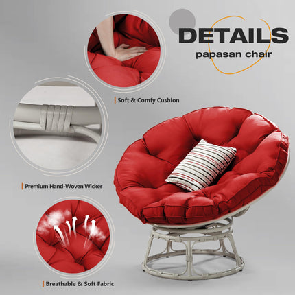 Papasan Chair with Cushion and 360 Degree Swivel Base