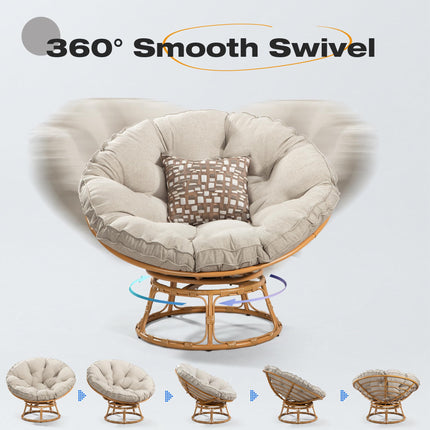 Papasan Chair with Cushion and 360 Degree Swivel Base