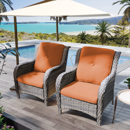 Outdoor Wicker Chair Rattan Patio Dining Chairs Set of 2 PE Wicker Patio Chairs