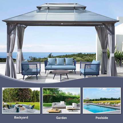 Outdoor Hardtop Gazebo with Double-Tier Polycarbonate Roof