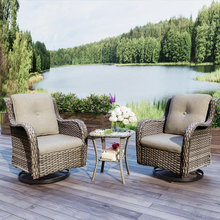 Outdoor Swivel Rocker Chairs Set of 2 and Matching Side Table